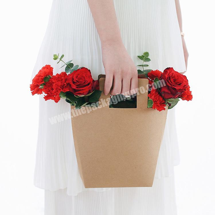 Custom wholesale square elegant fresh kraft box carry handle packaging gift paper flower box