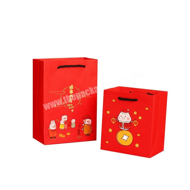 Custom your own logo red printed wedding party christmas gift packaging paper bags with handles