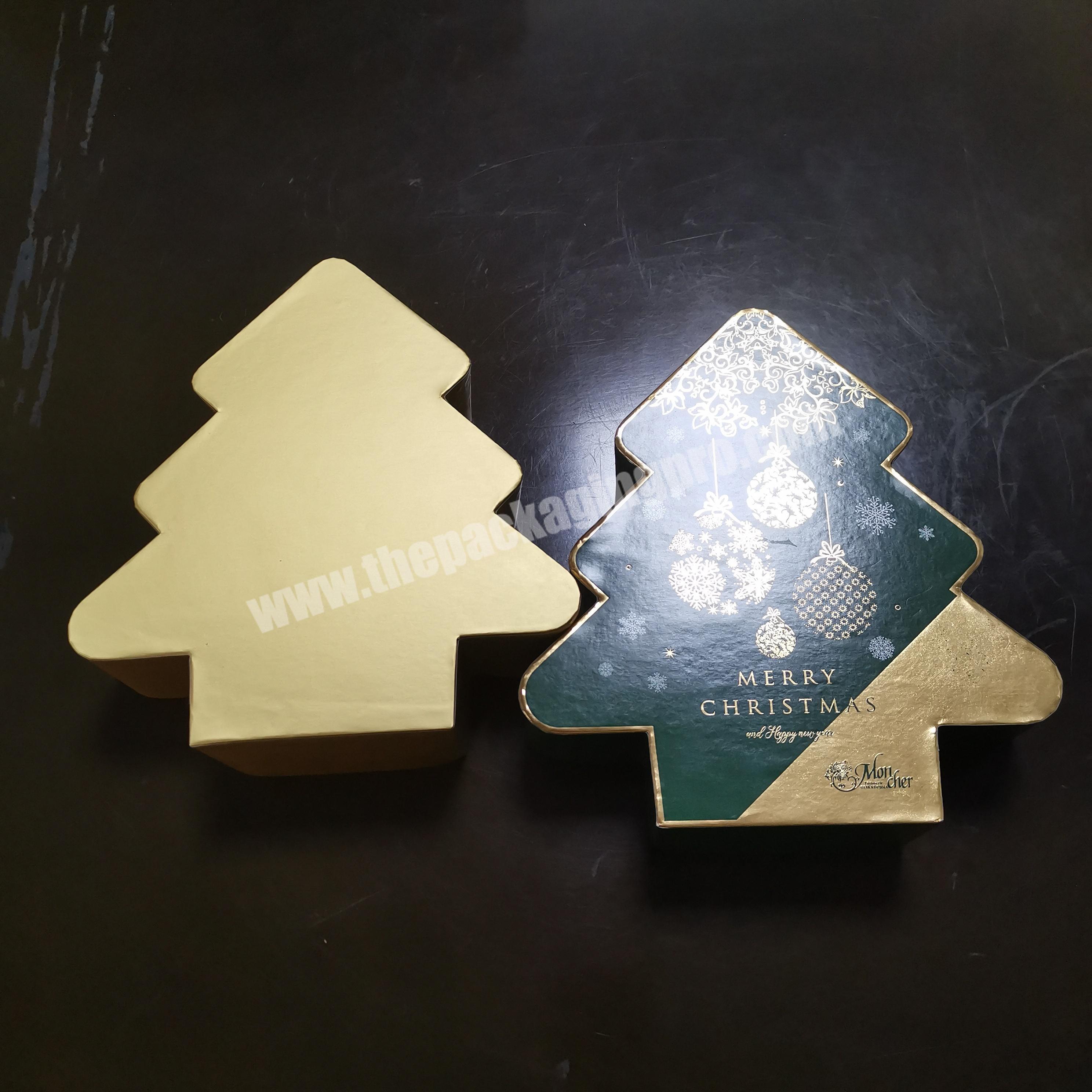customer luxury gold Cardboard  Printing Christmas Tree Shaped Gift Candy Packing lid Box