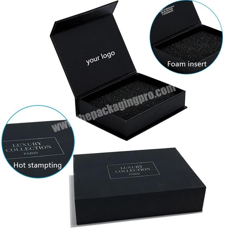 customised logo jewelry packaging clamshell boxes black magnetic gift box