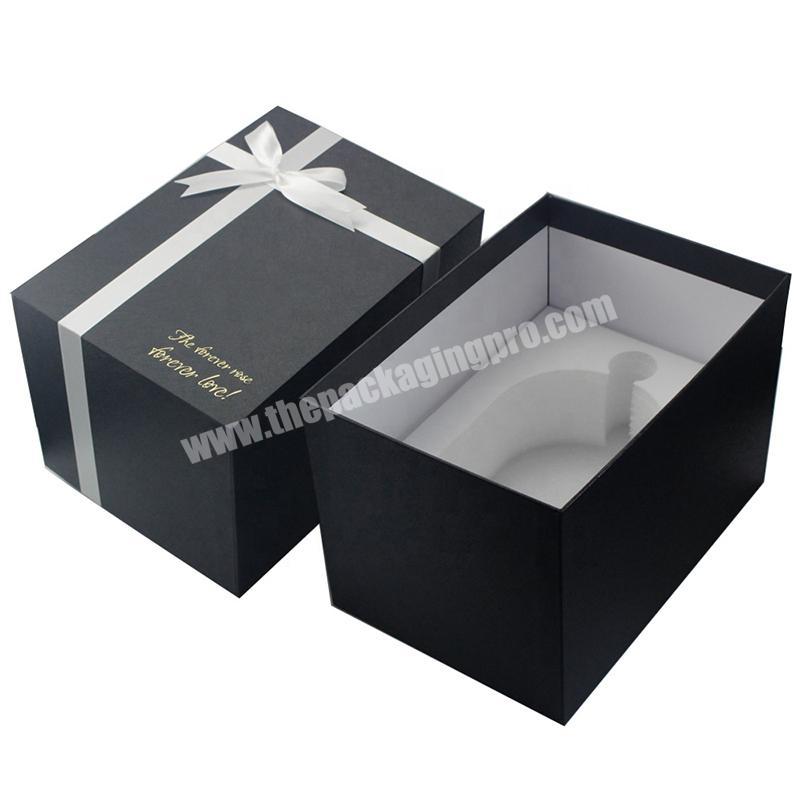 Customize black gift box with silk ribbon bow jewelry packaging cardboard box
