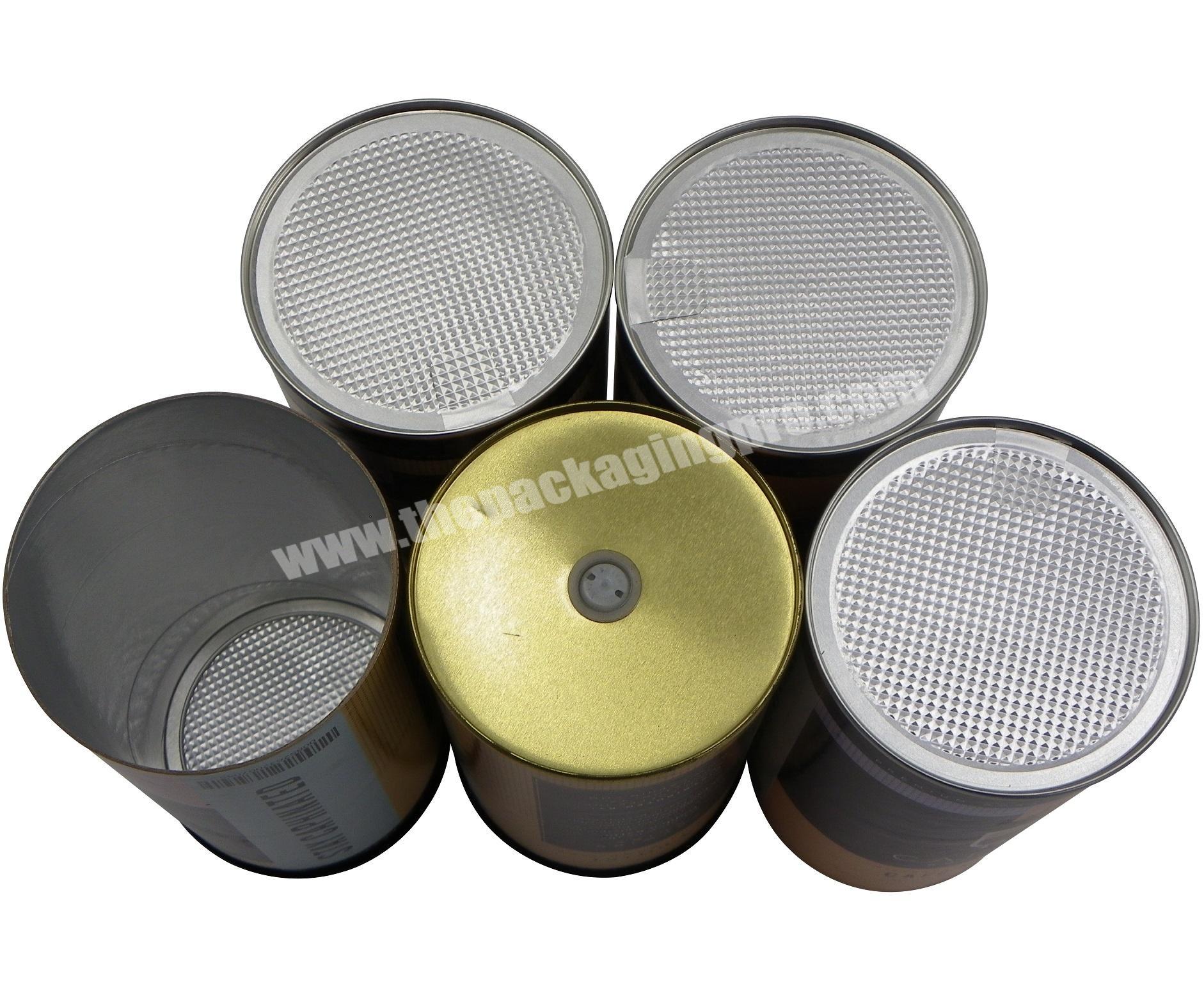 Customize Composite Aluminum Foil Liner Coffee Bean Packaging Paper Cans With Exhaust Valves