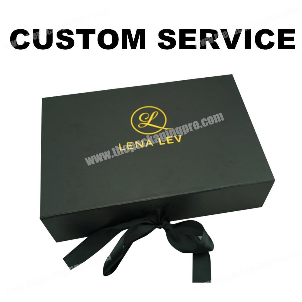Customize Hard Paper Package Magnet Closure Ribbon Matte Black t-shirt Gift Box
