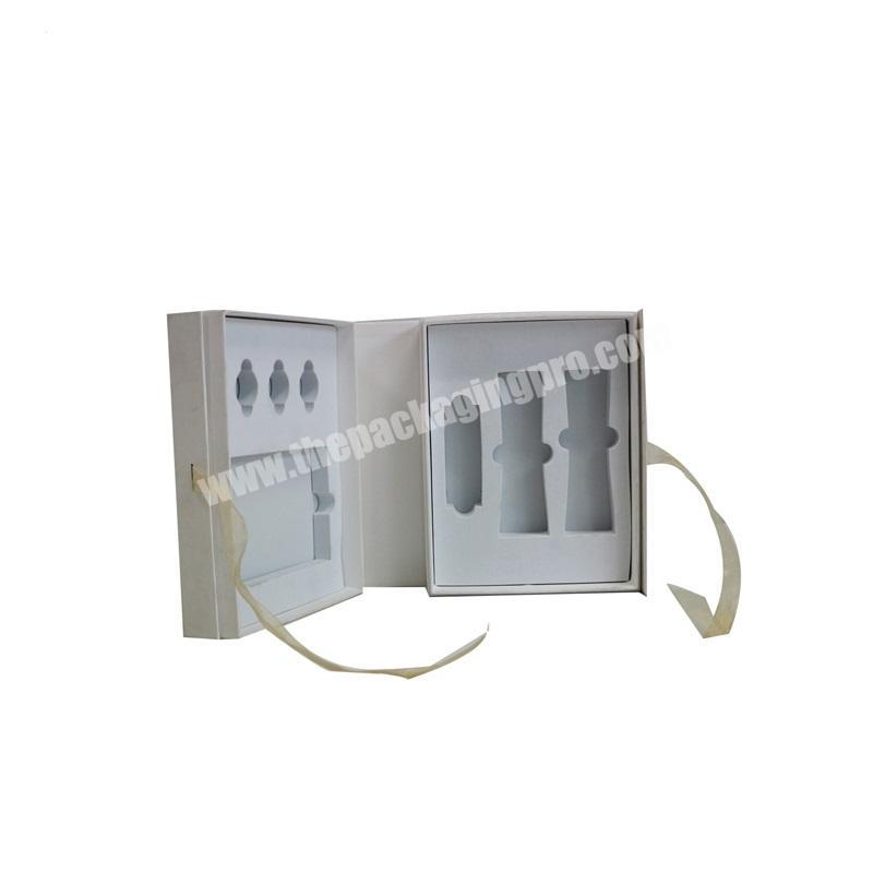 Customize Logo cardboard Cosmetic skin care box packaging with luxury ribbon
