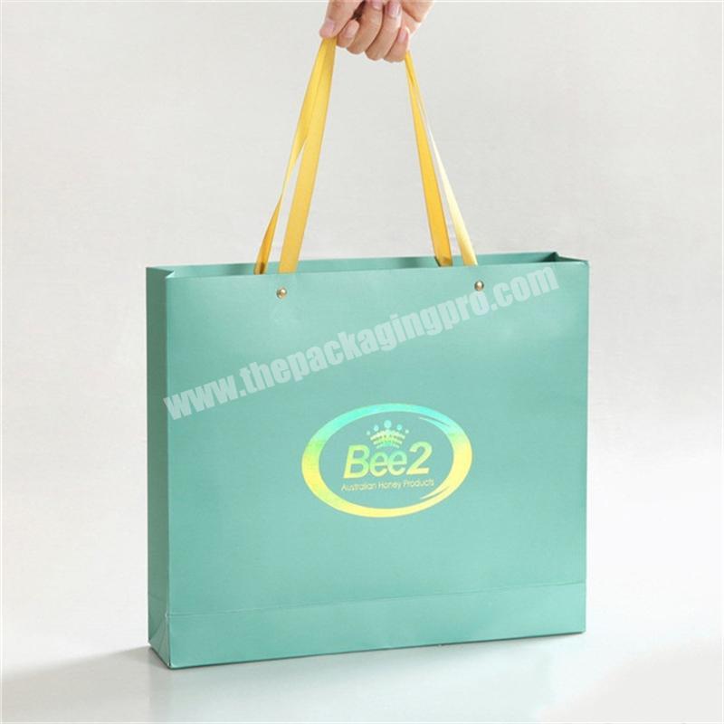Customize paper gift packing shopping bag with ribbon cotton handle