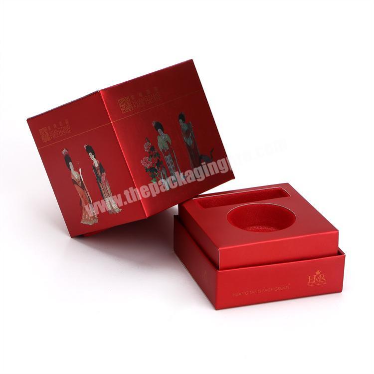 customized 2 pieces handmade lid off red printed eye cream perfume paper packing box