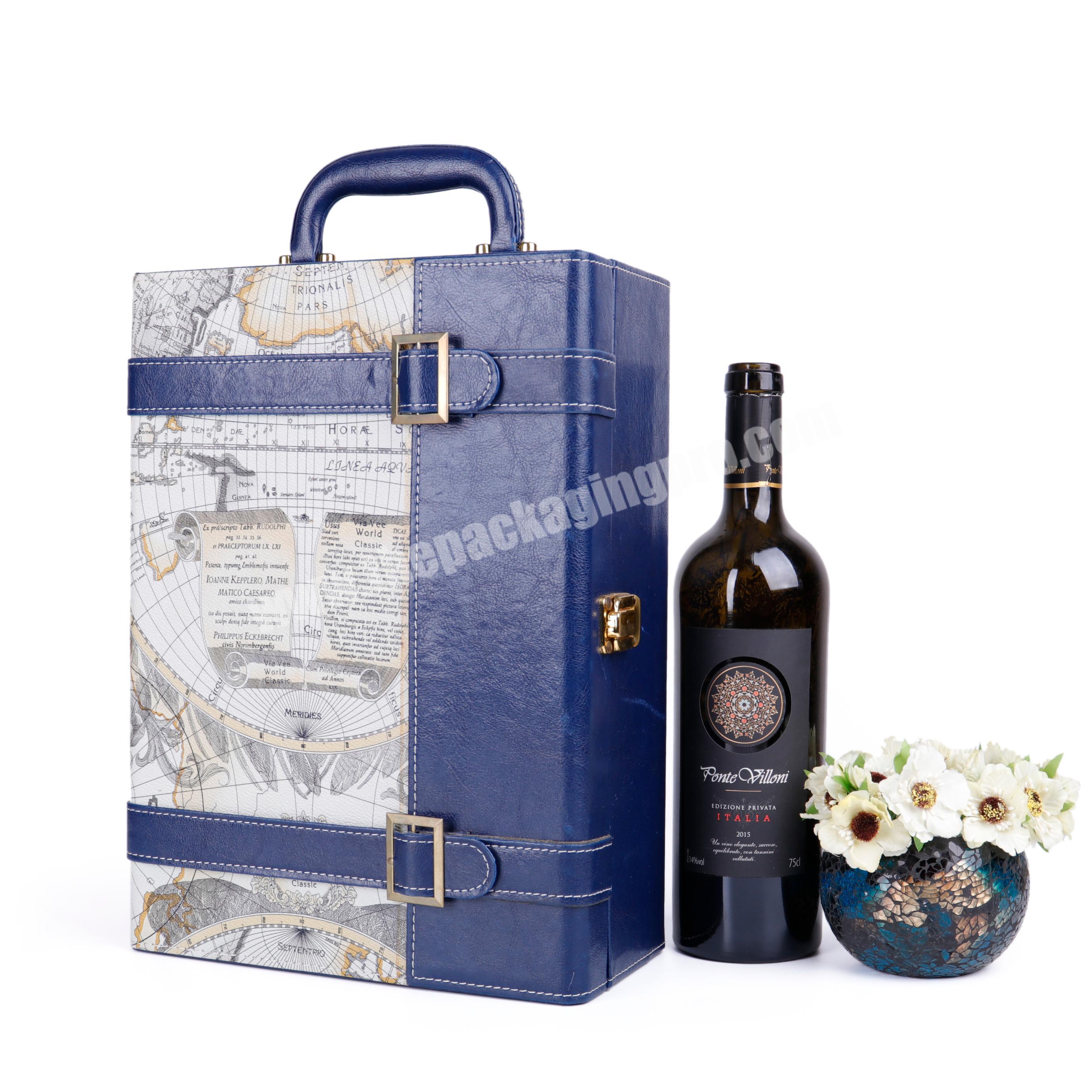 Customized antique 2 bottle wine gift packaging box,  portable wine gift box