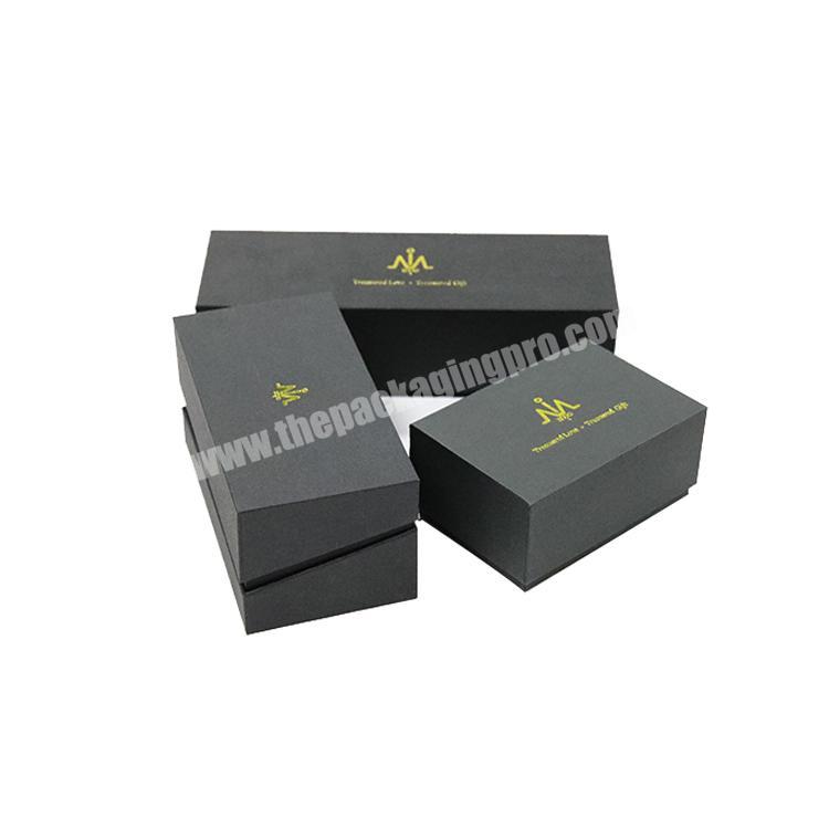 customized black cardboard paper magnet jewelry box with gold foil logo