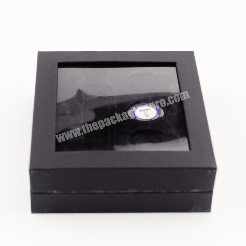 Customized Black Paper Luxury Top and Bottom  Box with PVC Window