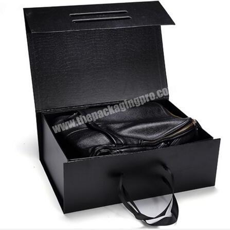 customized black ribbon handle foldable flip cloth boxes