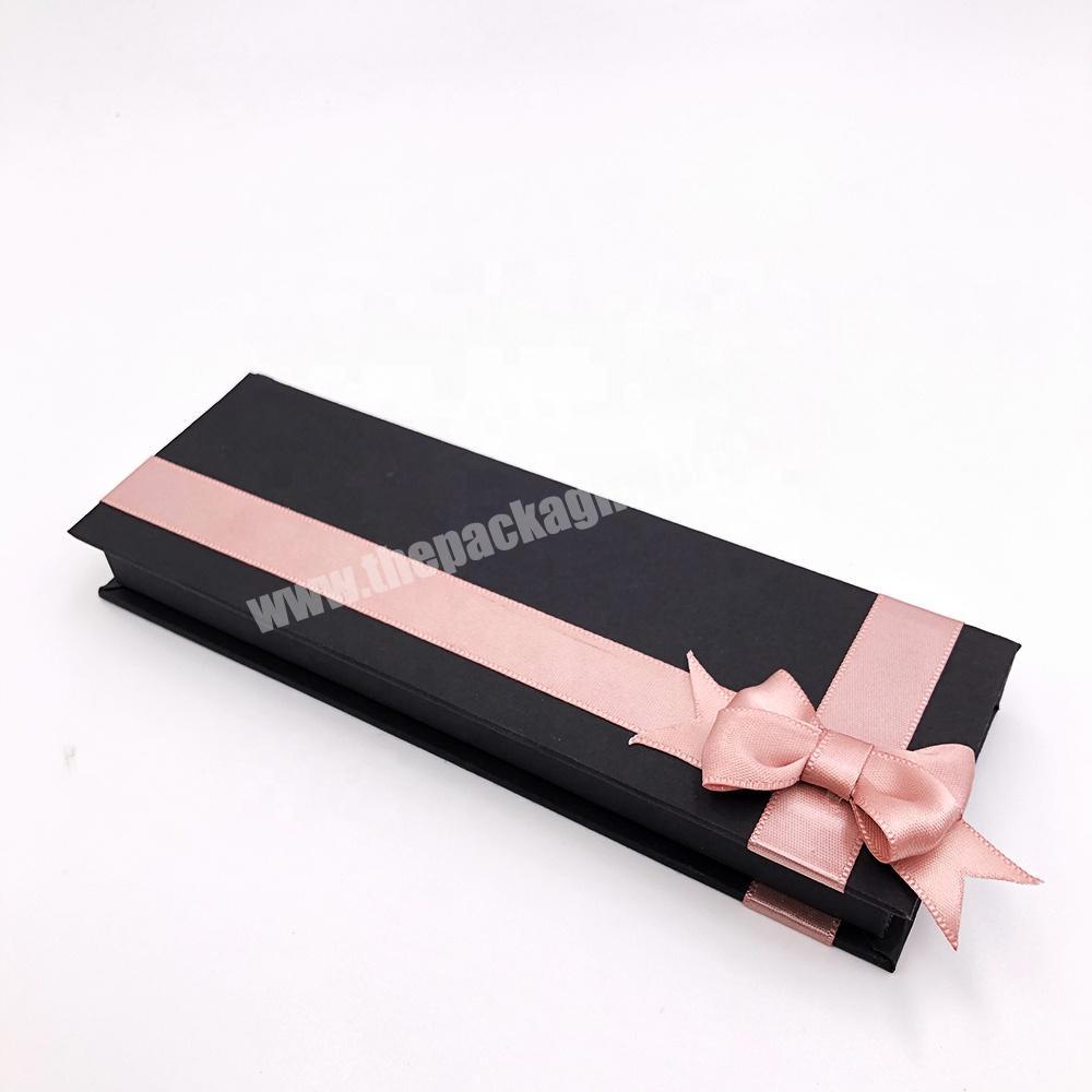 Customized black wedding Lid and Bottom storage paper eyelash  packaging gift box with bow