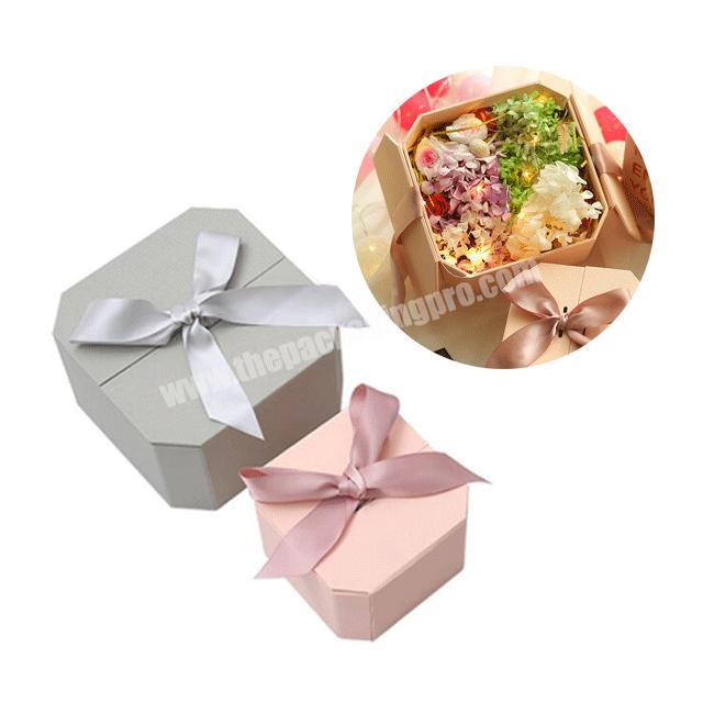 Customized Brand Costume Made Paper Packaging Flower Box Boxes With Ribbon Clothing Matte Pink