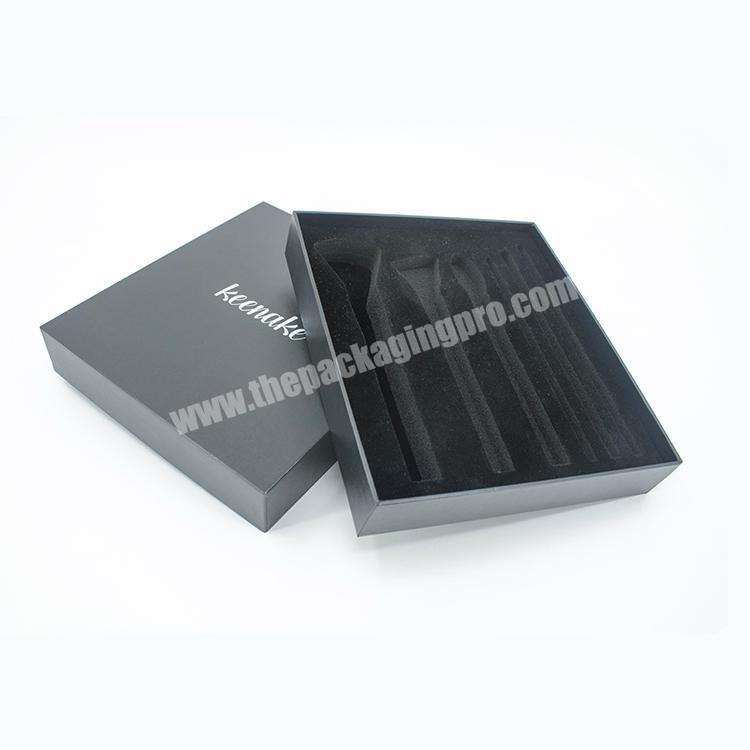 Customized design luxury black paper rigid gift cosmetic makeup brushes storage box