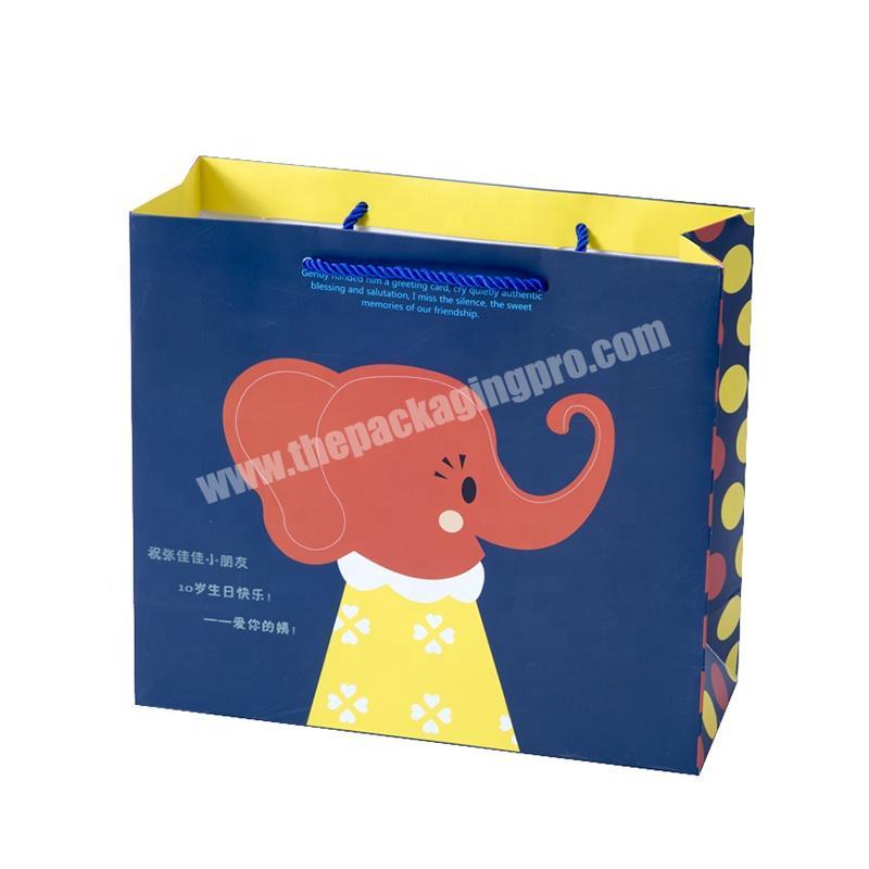 Customized Elephant Cartoon Colorful Printed Children Clothing Kids Toys Baby Shoes Shopping Packaging Paper Bag