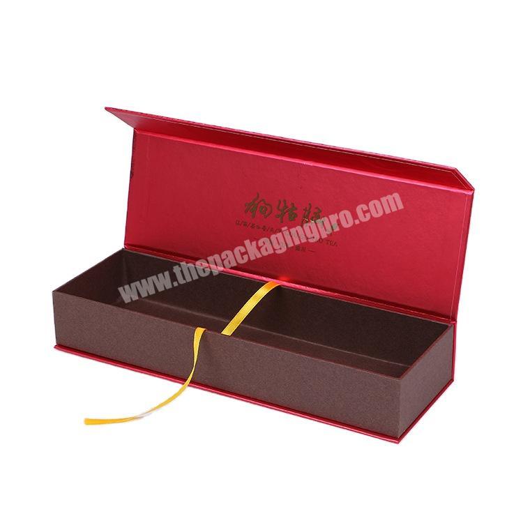 Customized hard luxury ribbon gift box magnetic lid box lid foldable cosmetic packaging carton tea packaging gift box