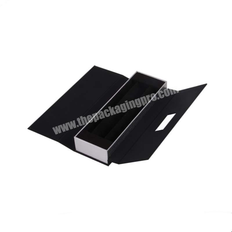 Customized high quality matte black magnetic cardboard folding box for watch jewelry packaging