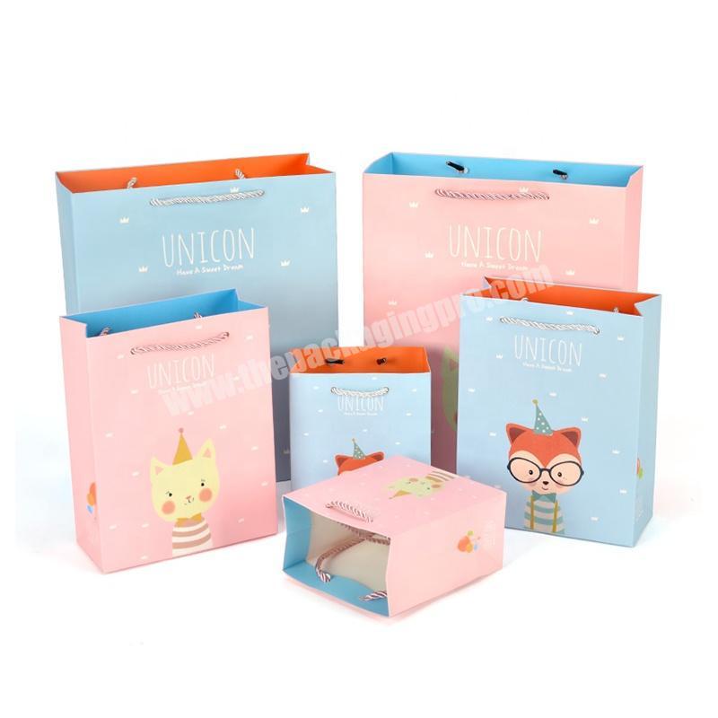 Customized Label Colored Printing Lovely Design Baby Girl Gift Bag Packaging Paper Shopping Bags For Clothing