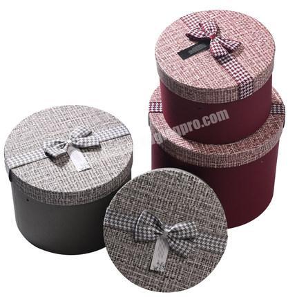 Customized linen cloth round packing box for food gift cylinder paper box