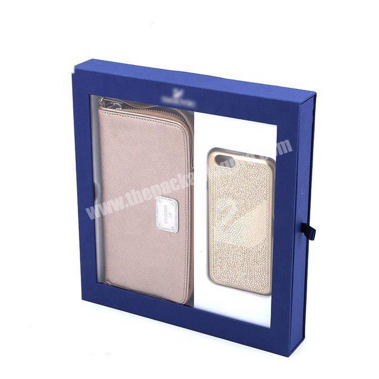 Customized Logo Cardboard Paper Drawer Wallet Phone Case Set Gift Box With Pvc Window