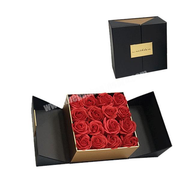 Customized Logo Cardboard Square Wedding Bouquet Boxes Rose Flower Packing Flowers Boxes 2020 Rose Black Square Flower Box