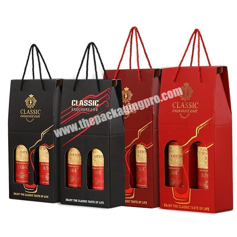 Customized Logo Corrugated Red Wine Packaging Box Single and Double Wine Bottle Paper Bag