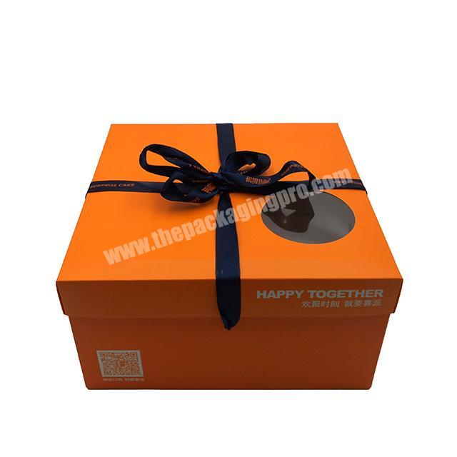 Customized Logo Food Grade Full color Printing Ribbon Foldable Paper Cardboard Cake Boxes With Pet Pvc Window