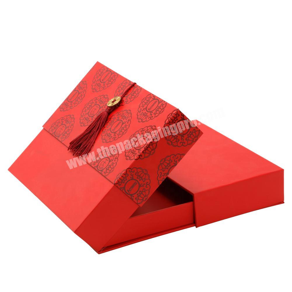 Customized Logo Handmade Double Gates Rigid Paper Box with Ribbon &  Metal Accessory for MooncakeChocolate Tea Gift Set