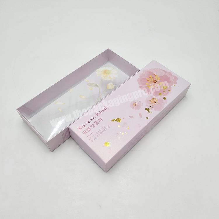 Customized logo Lovely Pink rectangle paper cardboard packaging Gift Box with Clear PET Lid