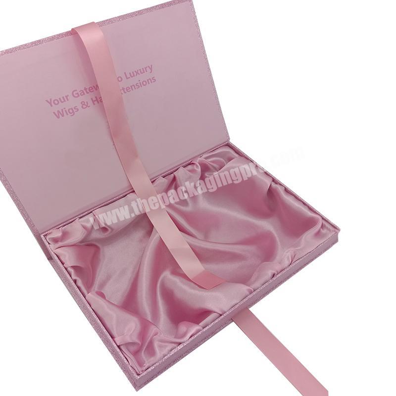 Customized Logo Luxury Magnetic Close Satin Inside Pink Wigs Hair Extensions Packaging Boxes