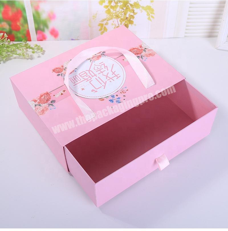 Customized Logo Pink Color Rigid Cardboard Baby Onesie Clothes Packaging Boxes With Ribbon Handles