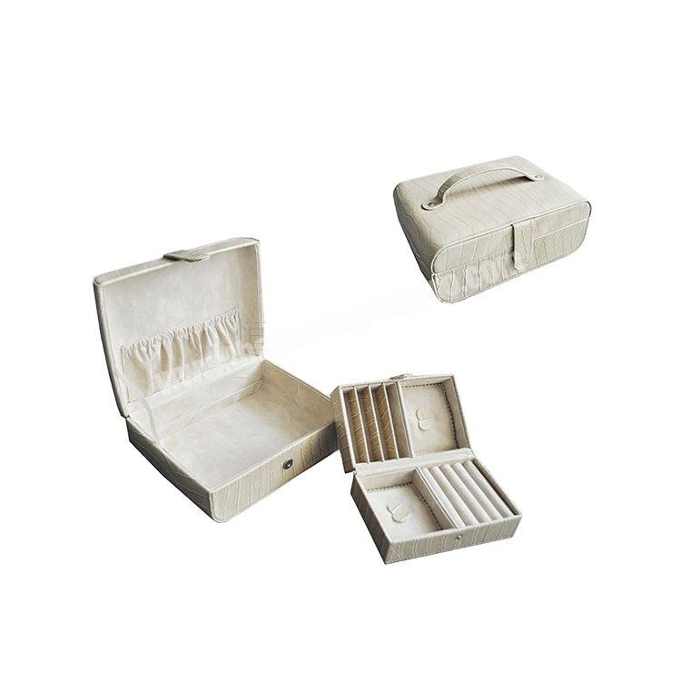 customized LOGO PU Handmade Craft wooden pro table layer white jewelry storage box carved jewelry box wood
