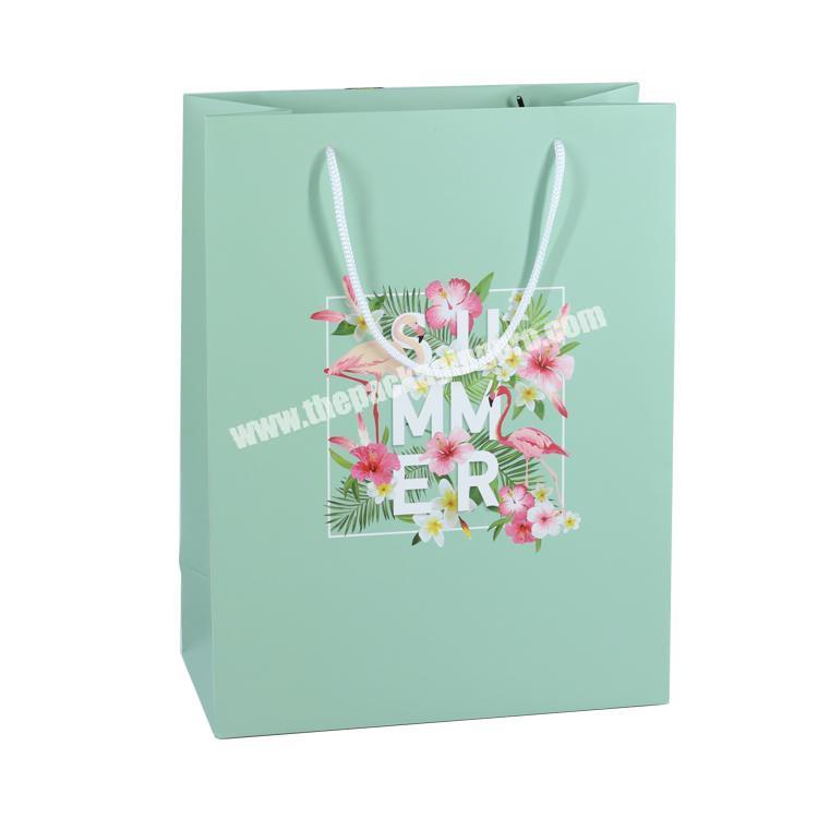 Customized logo recyclable packing CMYK paper packaging gift paper flamingo bag