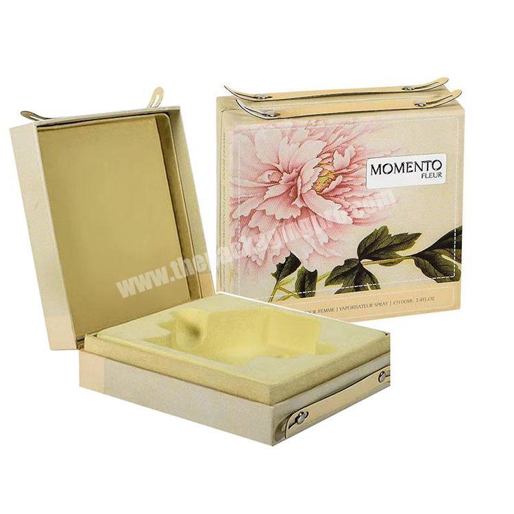 Customized Logo Skincare Packaging Box Retro Floral Gift Boxes Handles Gift Box With Foam Insert For Skin Care