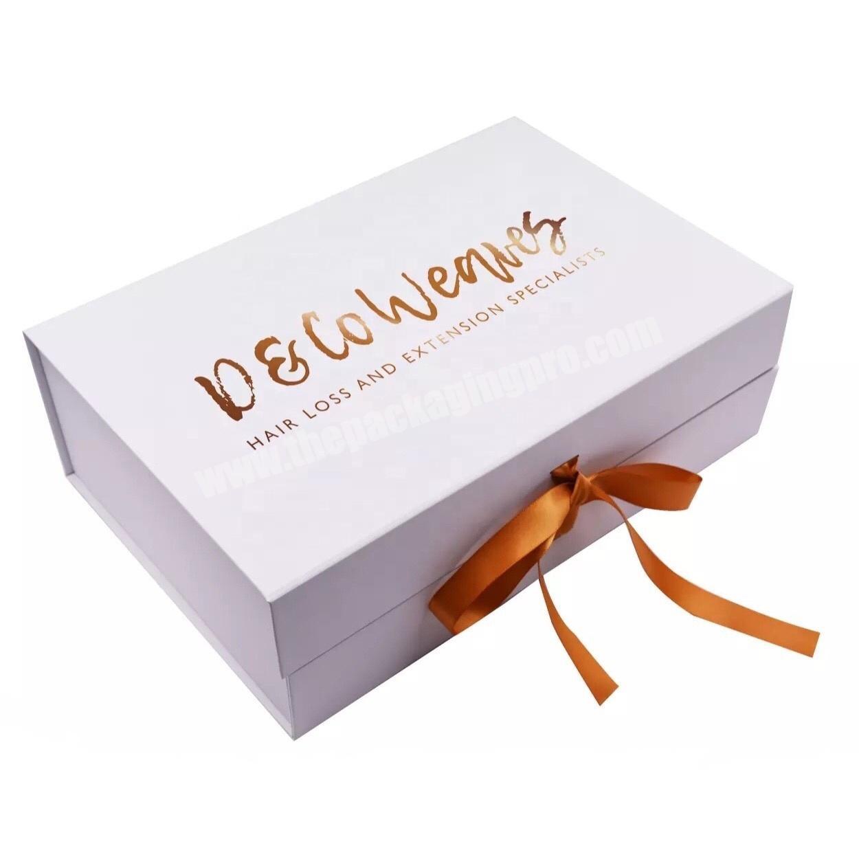 Customized Luxury Packaging Cardboard Magnetic White Gift Box With Ribbon Closure For Bridesmaid