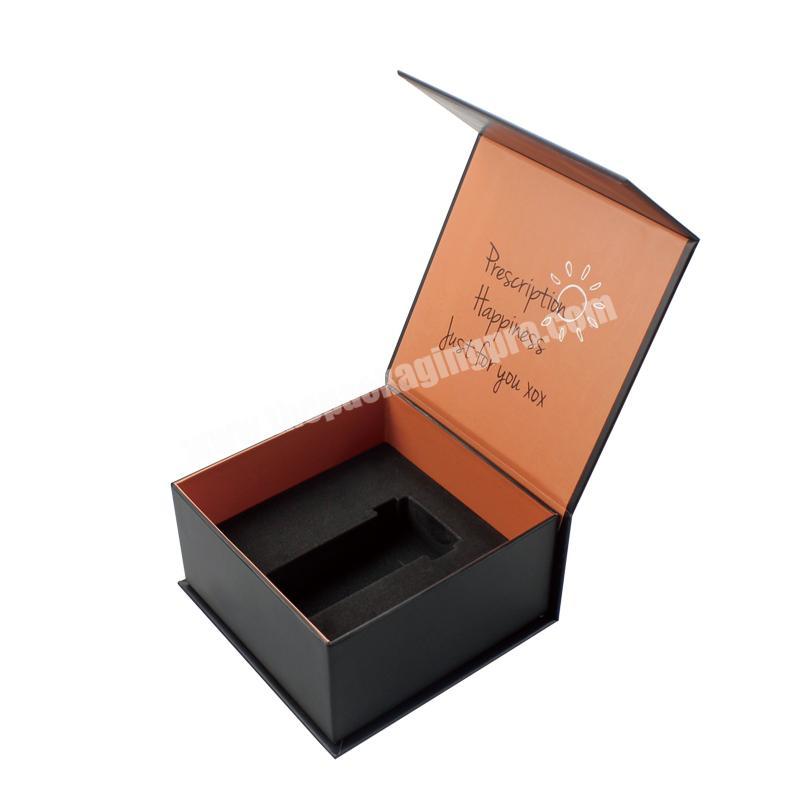 Customized Magnetic Luxury Black Cardboard Wine Champagne Bottle Gift Packaging Box with EVA Foam Insert