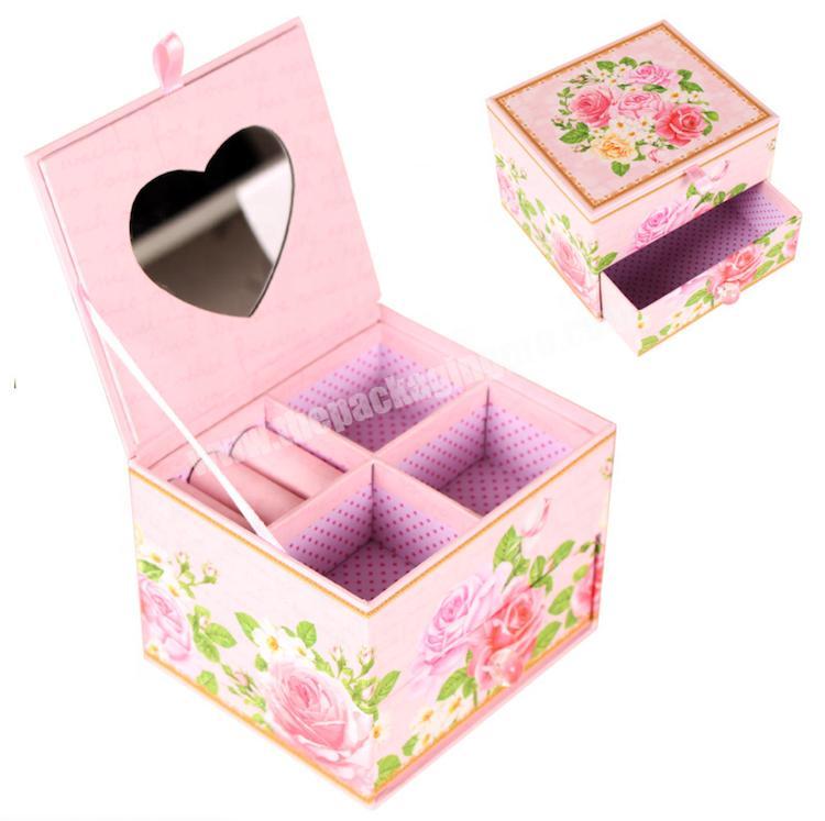 Customized many desktop decoration packaging paper box with mirror received box drawer cosmetics, jewelry boxes