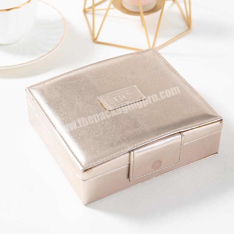 customized  pearl PU  leather  elegant simple jewelry makeup packaging box with mirror for woman
