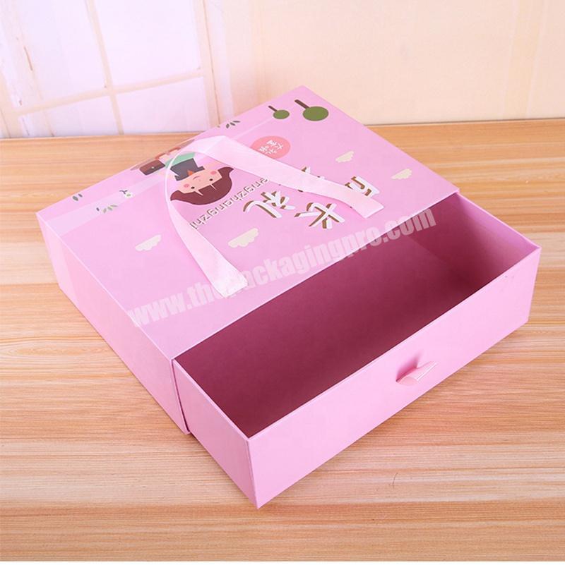 Customized PinkBaby Blue Luxury Gift Cardboard Drawer Packaging Scarf Headband Box With Ribbon Handles