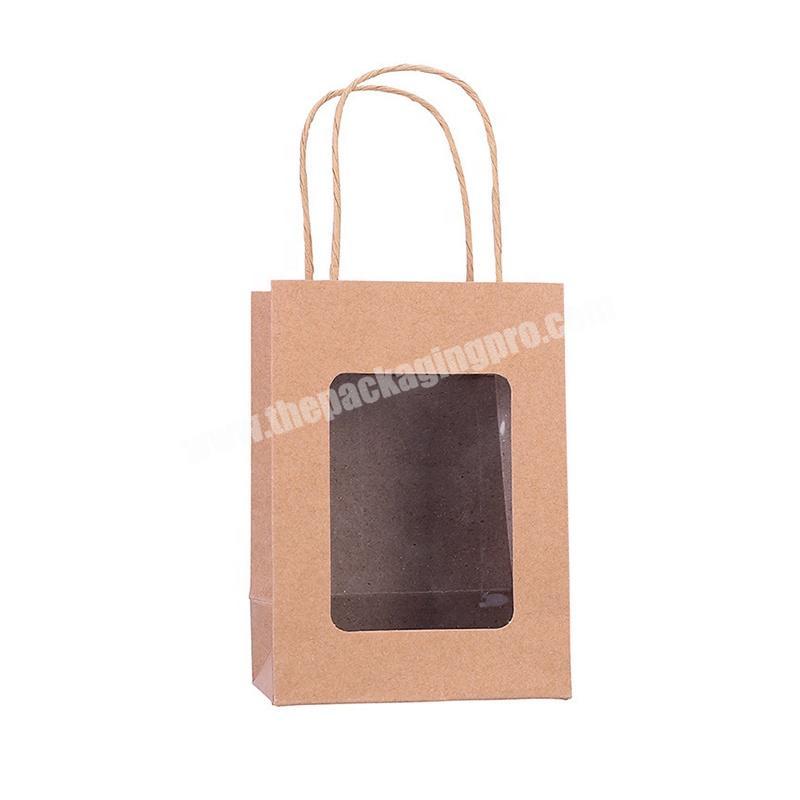 Customized Plain Brown Kraft Paper Gift Shopping Bag Display Bags With Clear Plastic Window