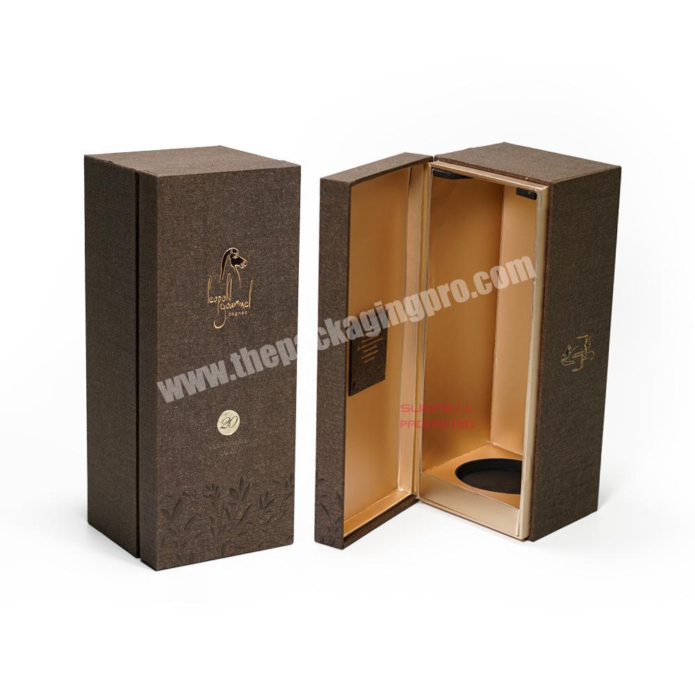 customized premium quality single bottle  rigid cardboard wine liquor packaging box with tray