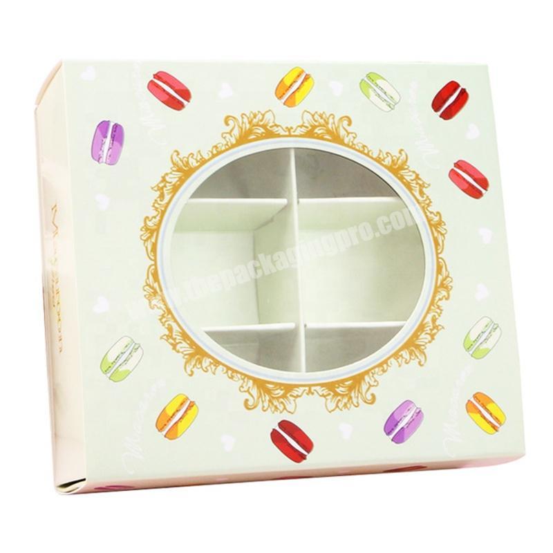 Customized Printed 6 Piece Card Paper Macarons Packaging Drawer Box with Clear Window
