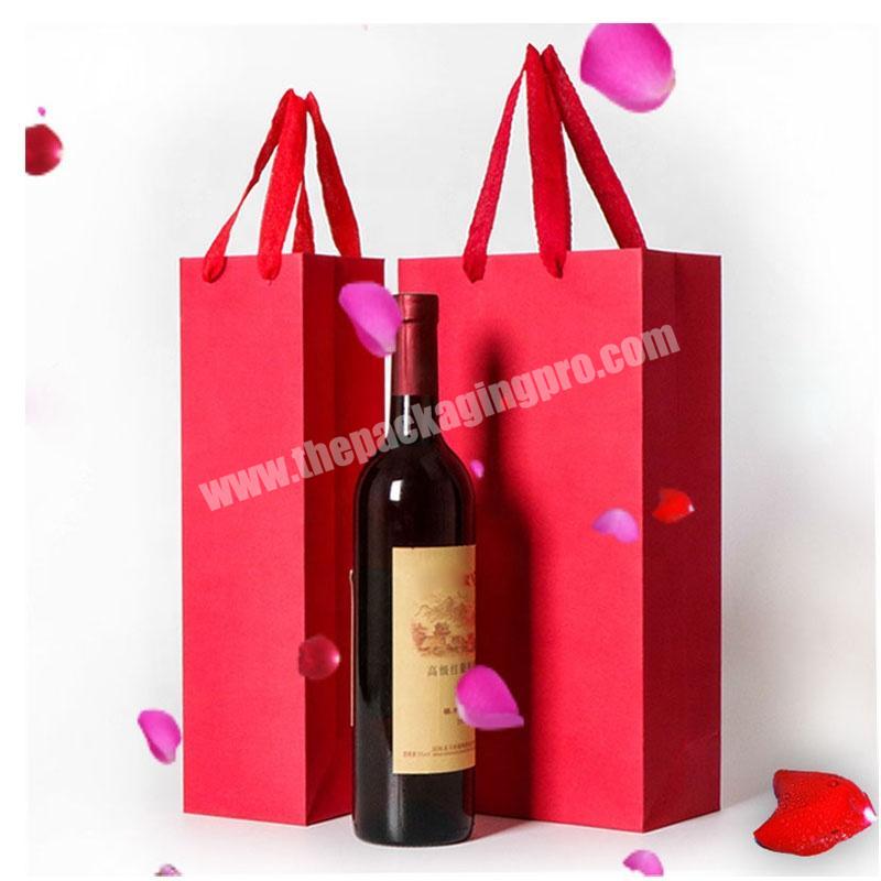 Customized Printed Eco Friendly Christmas Packaging 1 2 Bottle Red Wine Kraft Paper Bags With Handles