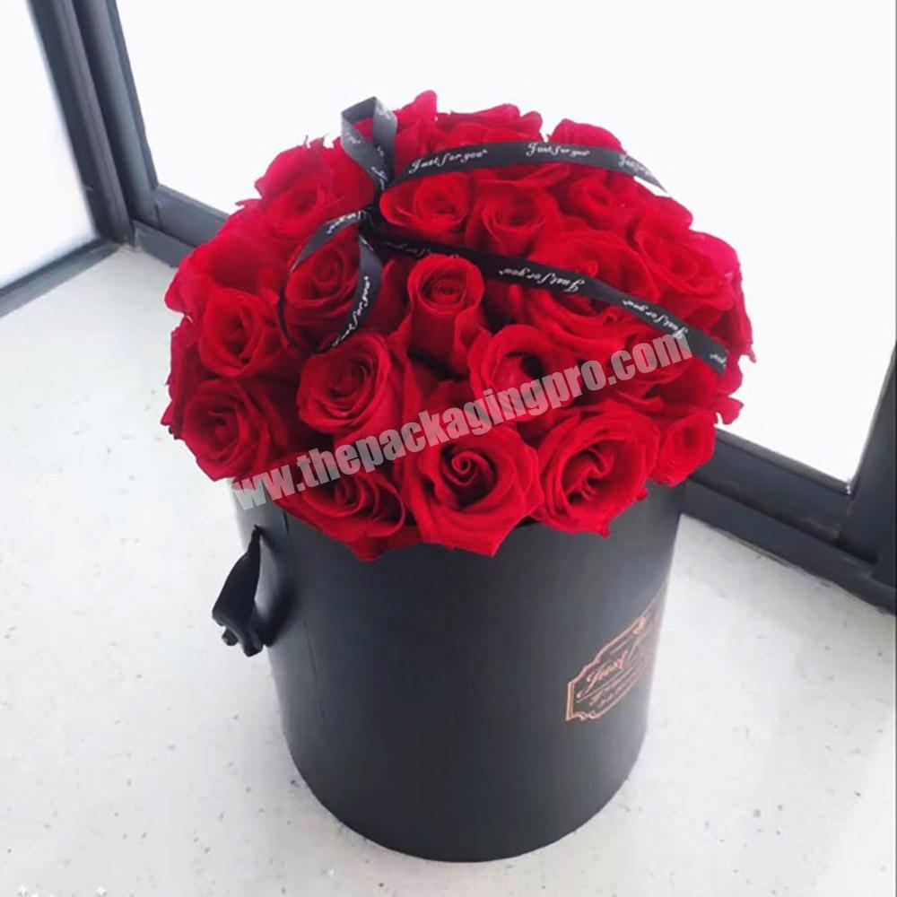 Customized Printed Logo  Black Color Cardboard Paper Tube Round Flower Box