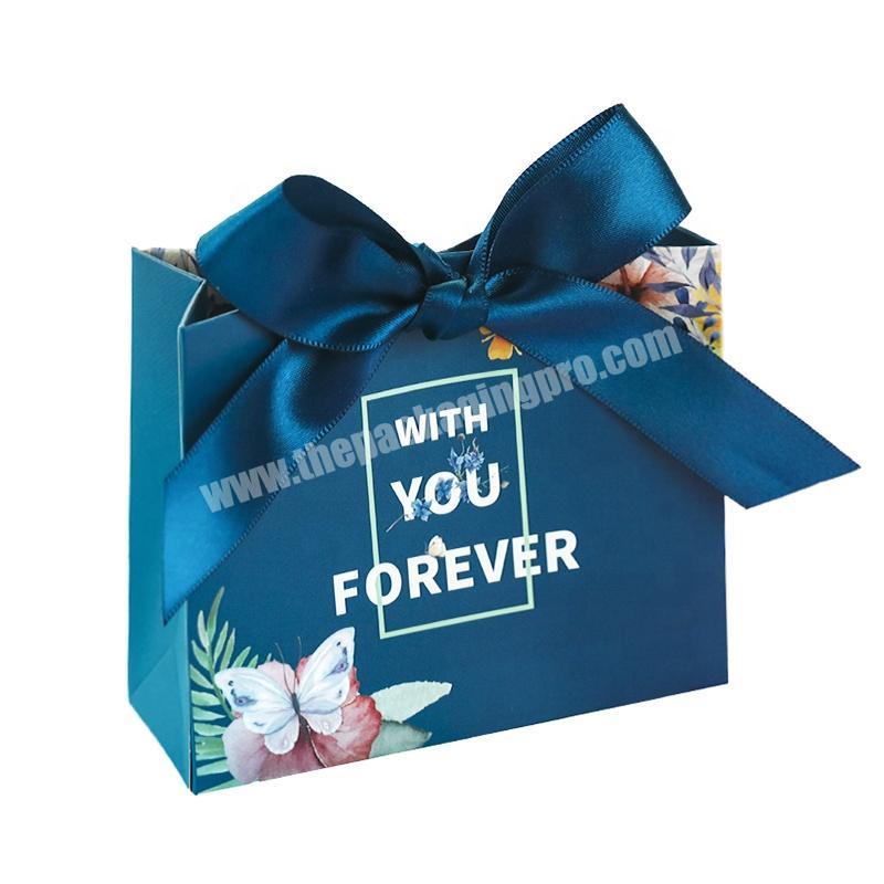 Customized Printing Beautiful Design Small Paper Bags Wedding Candy Return Gift Packaging Bag With Ribbon Bowknot