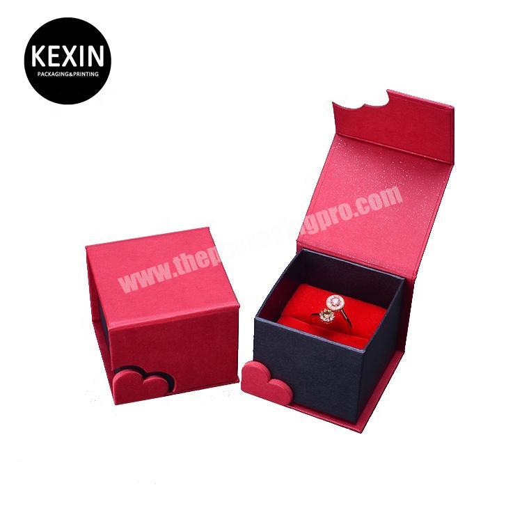 customized red book shape paperboard magnetic heart jewelry pink box with foam insert