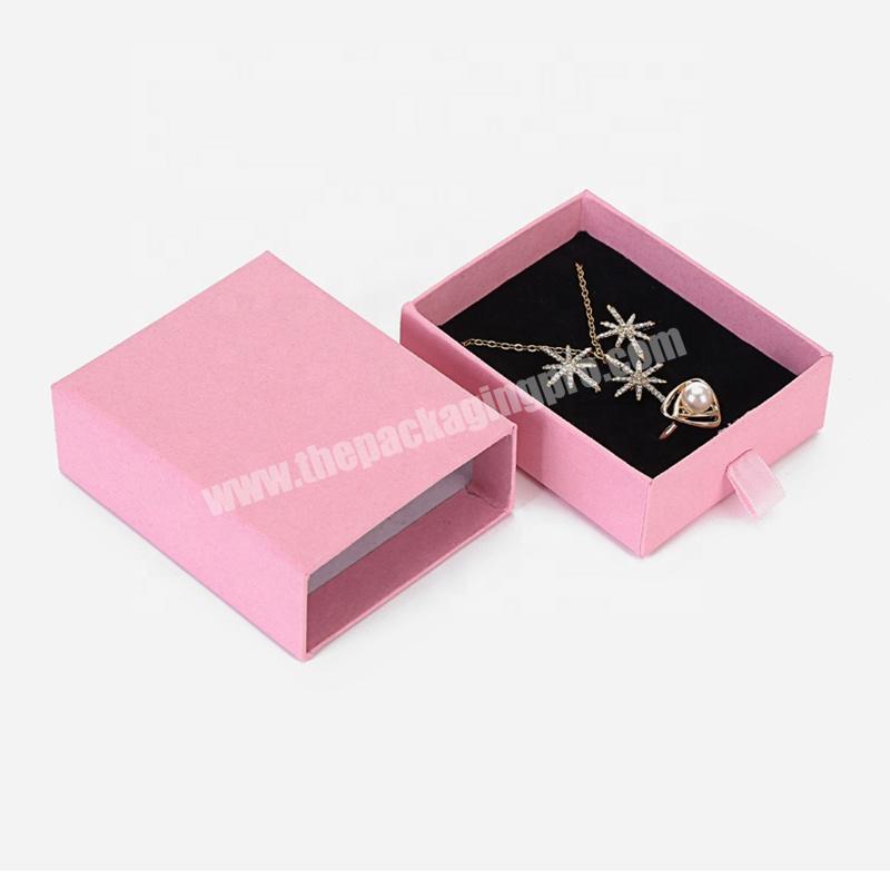 Customized Small Unique Pink Paper Cardboard Sliding Jewelry Box With Velvet Insert
