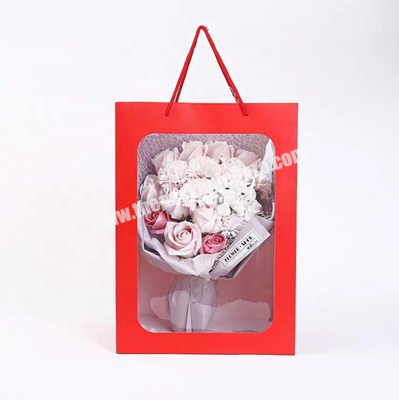 Customized Transparent Flower Packaging Paper Shopping Gift Display Bag With Plastic Window