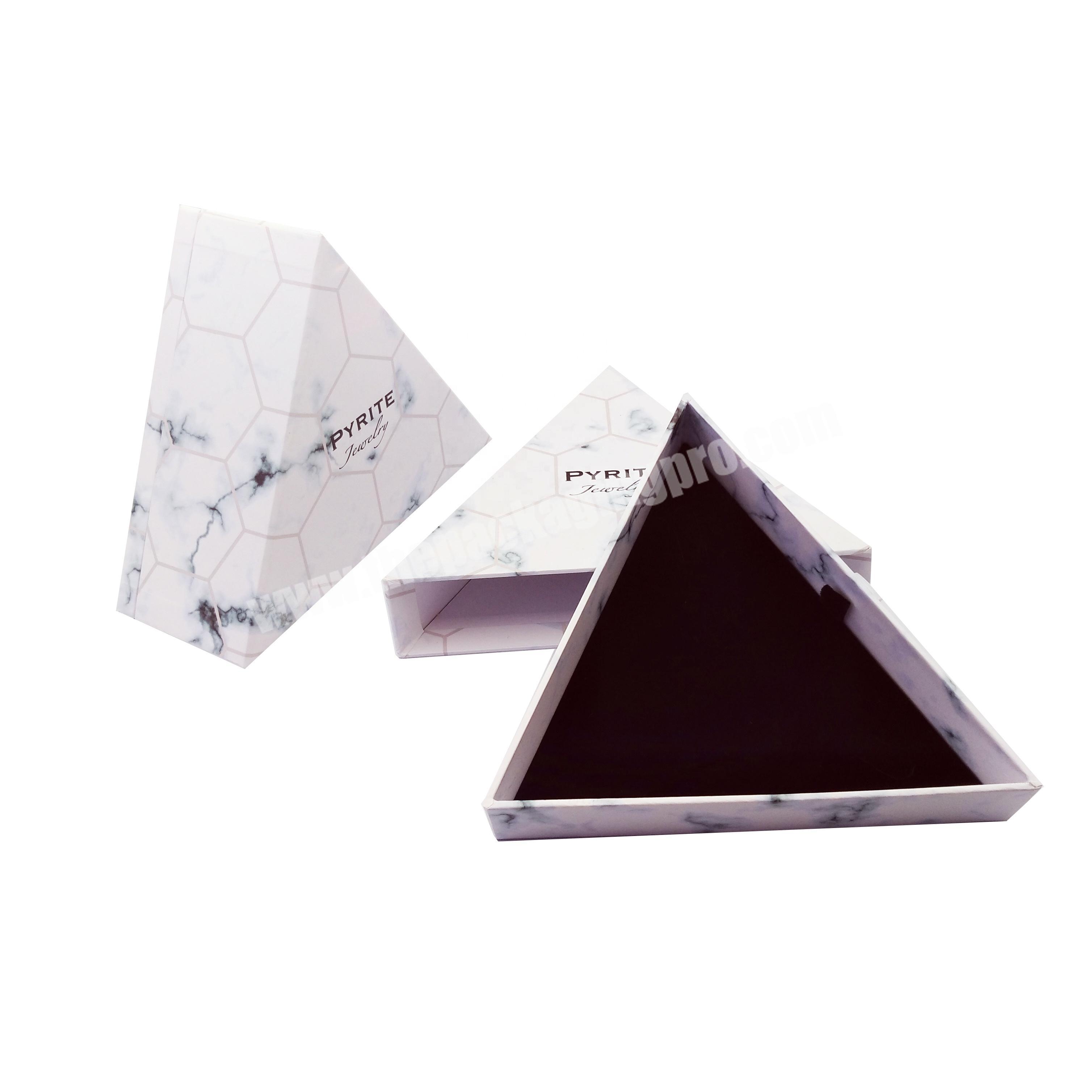 customized triangle paperboard marble printing jewelry packaging gift drawer box