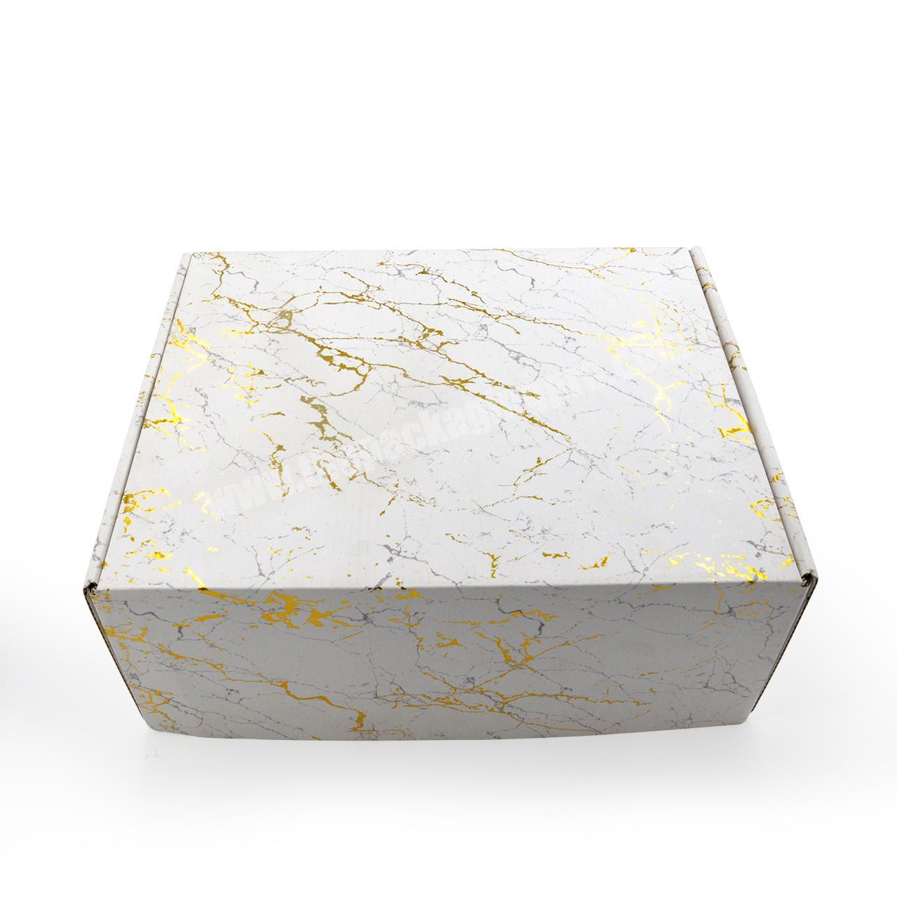 customized white marble gold favor box packaging with gold inlay and vein