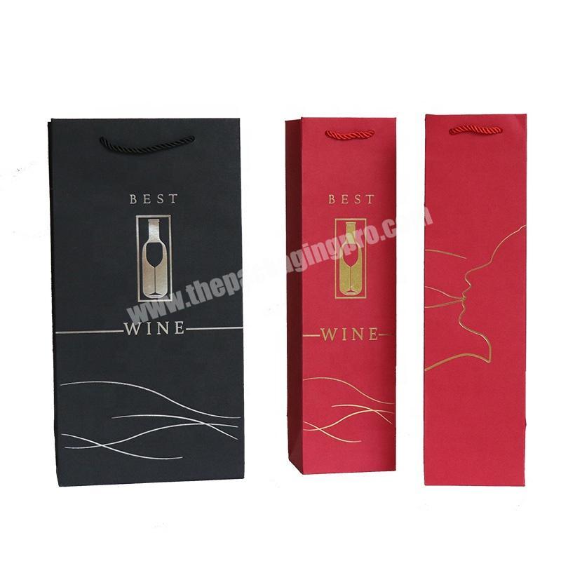 Customized Wholesale 1 Bottle 2 Bottles Luxury Red Wine Kraft Paper Bag With Handles